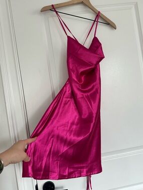 Silk Cowl Mini Dress in Bright Pink